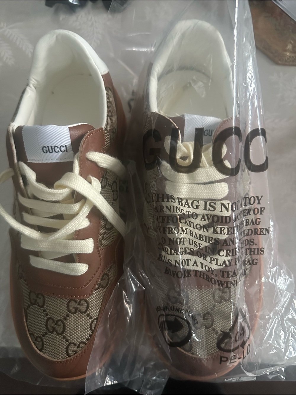 Gucci Womens GG Canvas Sneakers with White Laces